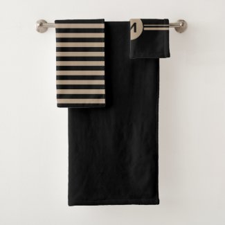 Black and Tan Solid and Stripes Bath Towel Set