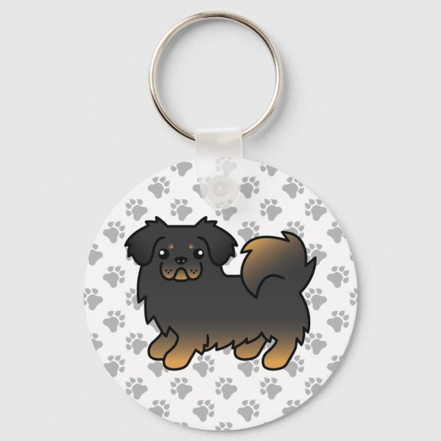 Black And Tan Tibetan Spaniel Cartoon Dog Keychain (Front)