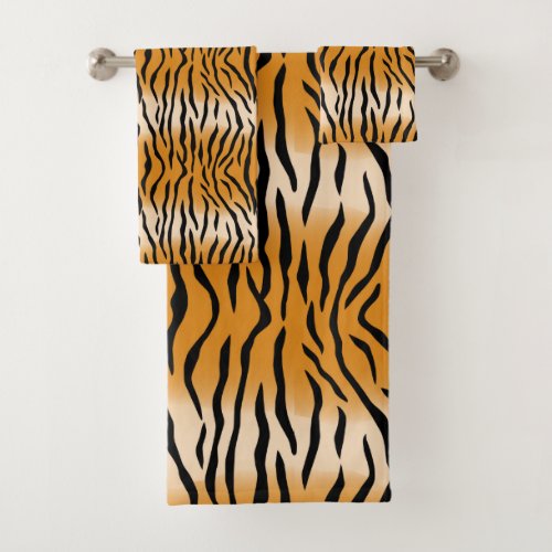 Black and tan tiger print   bath towel set