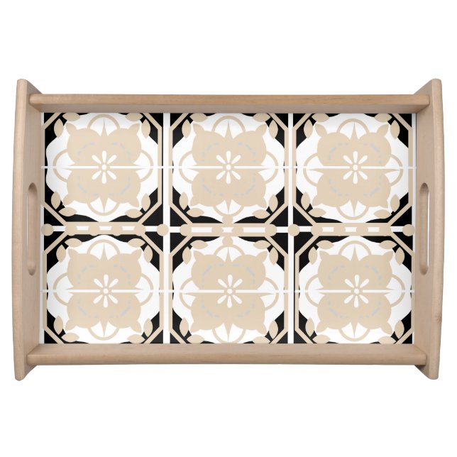 Black and Tan Tile Design Serving Tray (Front)