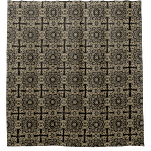 Black and Tan Tribal Shower Curtain
