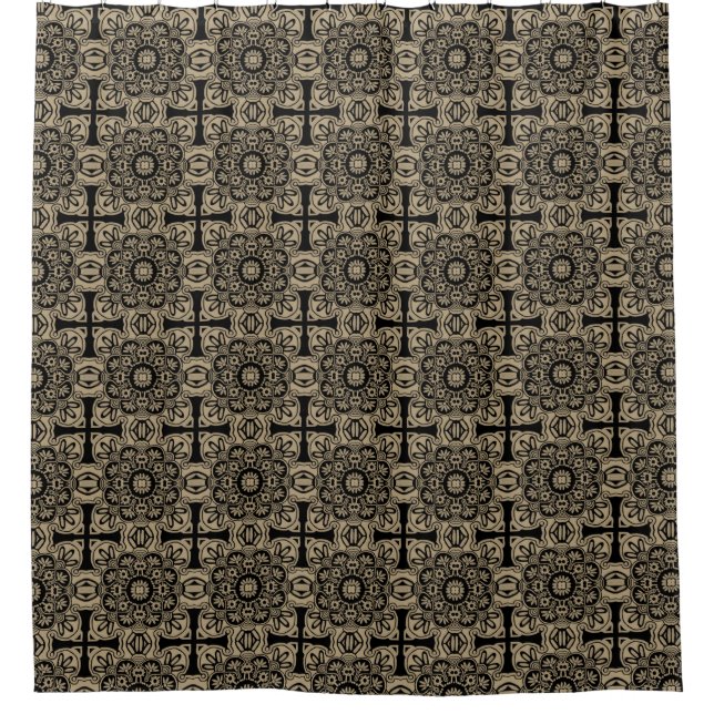 Black and Tan Tribal Shower Curtain (Front)