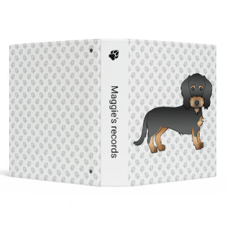 Black And Tan Wire Haired Dachshund Cartoon Dog 3 Ring Binder