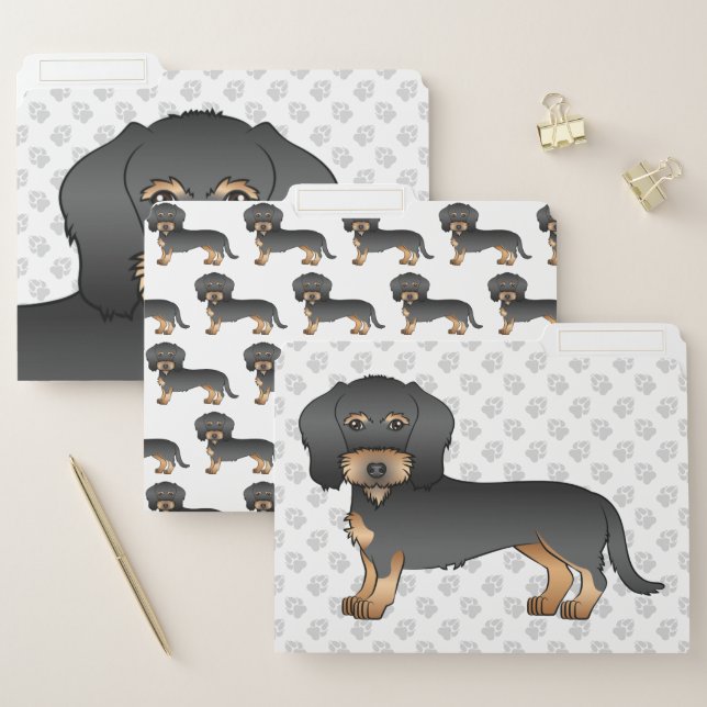 Black And Tan Wire Haired Dachshund Cartoon Dog File Folder (Set)