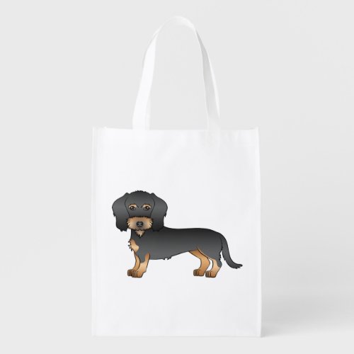 Black And Tan Wire Haired Dachshund Cartoon Dog Grocery Bag