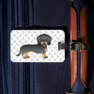 Black And Tan Wire Haired Dachshund Cartoon Dog Luggage Tag