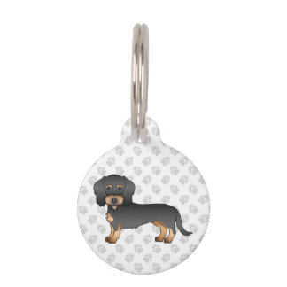 Black And Tan Wire Haired Dachshund Cartoon Dog Pet ID Tag