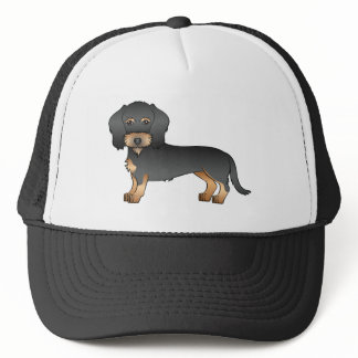 Black And Tan Wire Haired Dachshund Cartoon Dog Trucker Hat