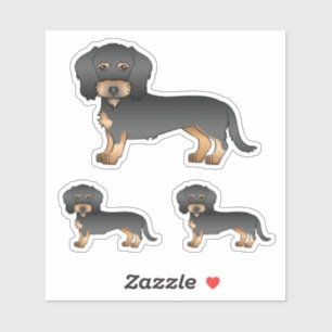Black And Tan Wire Haired Dachshund Cartoon Dogs Sticker