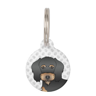 Black And Tan Wire Haired Dachshund Cute Dog Head Pet ID Tag