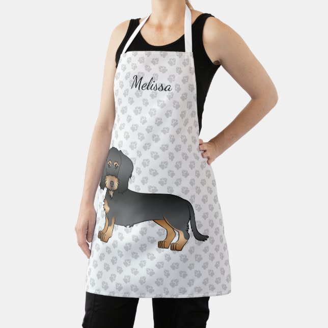 Black And Tan Wire Haired Dachshund Dog And Name Apron (Insitu)