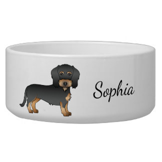 Black And Tan Wire Haired Dachshund Dog &amp; Name Bowl