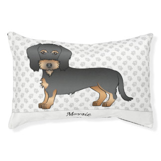 Black And Tan Wire Haired Dachshund Dog &amp; Name Pet Bed
