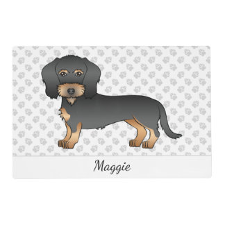 Black And Tan Wire Haired Dachshund Dog &amp; Name Placemat