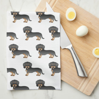 Black And Tan Wire Haired Dachshund Dog Pattern Kitchen Towel