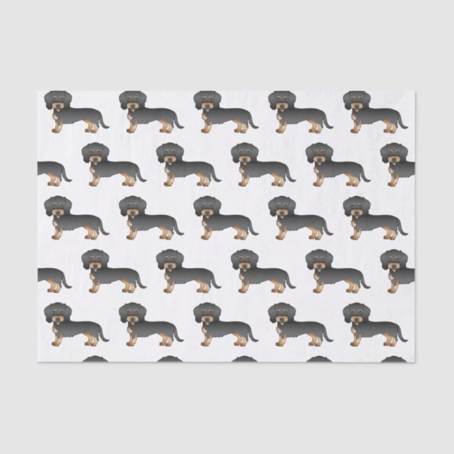 Black And Tan Wire Haired Dachshund Dog Pattern Tissue Paper (Front)