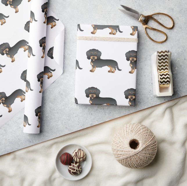 Black And Tan Wire Haired Dachshund Dog Pattern Wrapping Paper (Crafts)