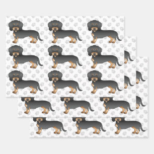 Black And Tan Wire Haired Dachshund Dog Pattern Wrapping Paper Sheets