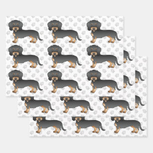 Black And Tan Wire Haired Dachshund Dog Pattern Wrapping Paper Sheets