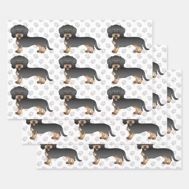 Black And Tan Wire Haired Dachshund Dog Pattern Wrapping Paper Sheets (Set)