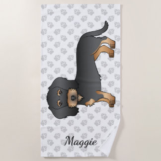 Black And Tan Wire Haired Dachshund Dog With Name Beach Towel