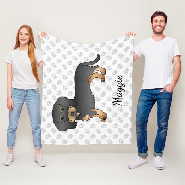 Black And Tan Wire Haired Dachshund Dog With Name Fleece Blanket (In Situ)