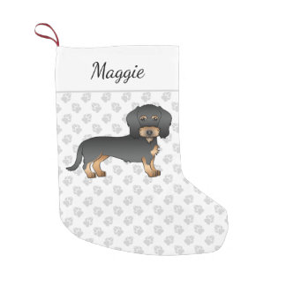 Black And Tan Wire Haired Dachshund Dog With Name Small Christmas Stocking