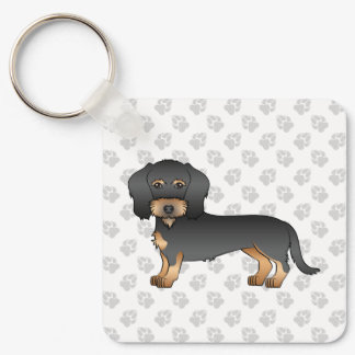 Black And Tan Wire Haired Dachshund Dog With Paws Keychain