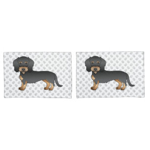 Black And Tan Wire Haired Dachshund Dog With Paws Pillow Case