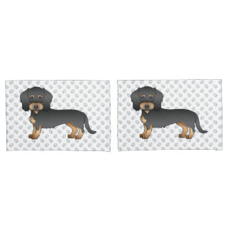 Black And Tan Wire Haired Dachshund Dog With Paws Pillow Case