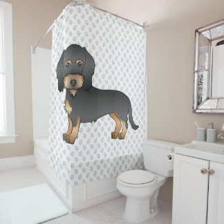 Black And Tan Wire Haired Dachshund Dog With Paws Shower Curtain