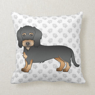 Black And Tan Wire Haired Dachshund Dog With Paws Throw Pillow