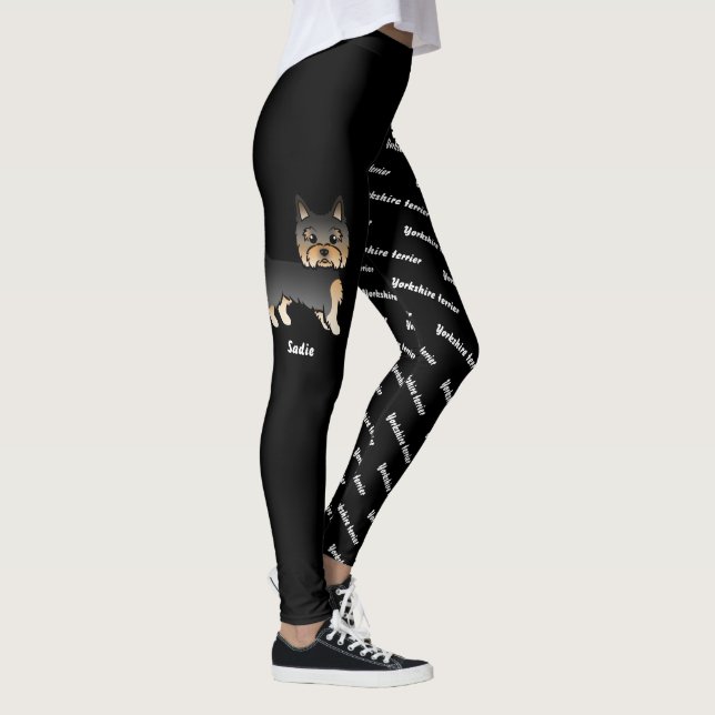Black And Tan Yorkie & Dog's Name And Breed Leggings (Right)
