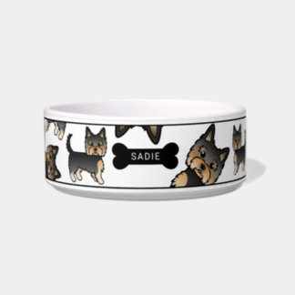 Black And Tan Yorkie Dogs Pattern &amp; Name Bowl
