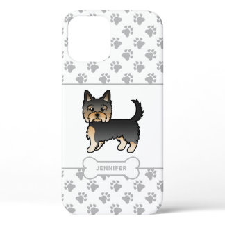 Black And Tan Yorkie With Paws, Dog Bone &amp; Name iPhone 12 Case