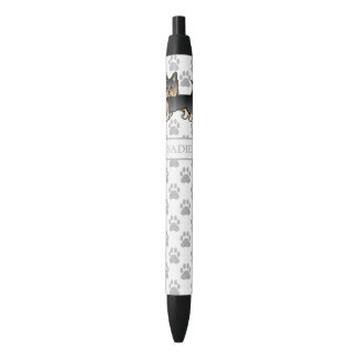 Black And Tan Yorkshire Terrier Cartoon Dog &amp; Name Black Ink Pen