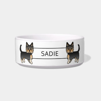 Black And Tan Yorkshire Terrier Cartoon Dog &amp; Name Bowl