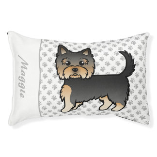 Black And Tan Yorkshire Terrier Cartoon Dog &amp; Name Pet Bed