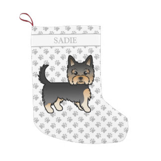 Black And Tan Yorkshire Terrier Cartoon Dog &amp; Name Small Christmas Stocking