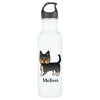 Black And Tan Yorkshire Terrier Cartoon Dog &amp; Name Stainless Steel Water Bottle