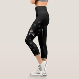 Black And Tan Yorkshire Terrier Cartoon Dog & Paws Capri Leggings