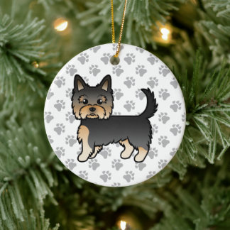 Black And Tan Yorkshire Terrier Cartoon Dog &amp; Paws Ceramic Ornament
