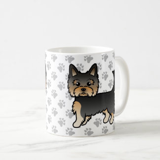 Black And Tan Yorkshire Terrier Cartoon Dog &amp; Paws Coffee Mug