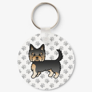Black And Tan Yorkshire Terrier Cartoon Dog &amp; Paws Keychain