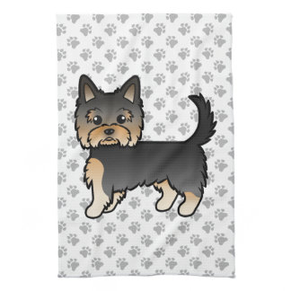 Black And Tan Yorkshire Terrier Cartoon Dog &amp; Paws Kitchen Towel