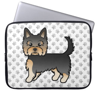 Black And Tan Yorkshire Terrier Cartoon Dog &amp; Paws Laptop Sleeve