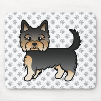 Black And Tan Yorkshire Terrier Cartoon Dog &amp; Paws Mouse Pad