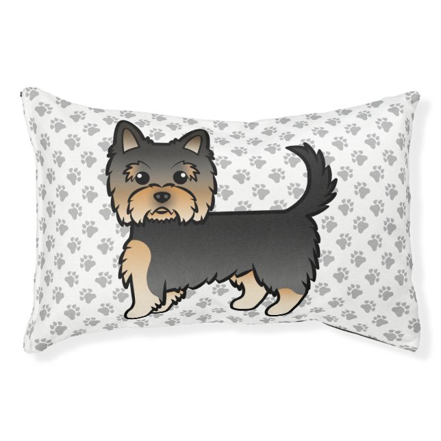 Black And Tan Yorkshire Terrier Cartoon Dog & Paws Pet Bed (Front)