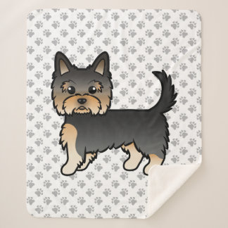 Black And Tan Yorkshire Terrier Cartoon Dog &amp; Paws Sherpa Blanket