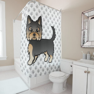 Black And Tan Yorkshire Terrier Cartoon Dog & Paws Shower Curtain